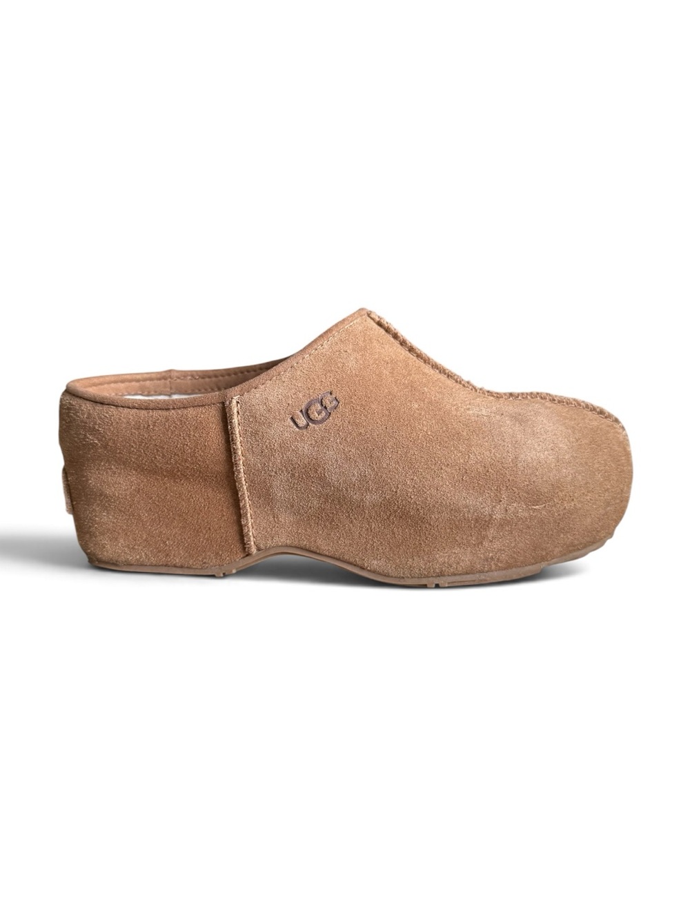 UGG Cottage Clog Chestnut Brown Suede Shearling Lined Slip On Shoes Size 6.5